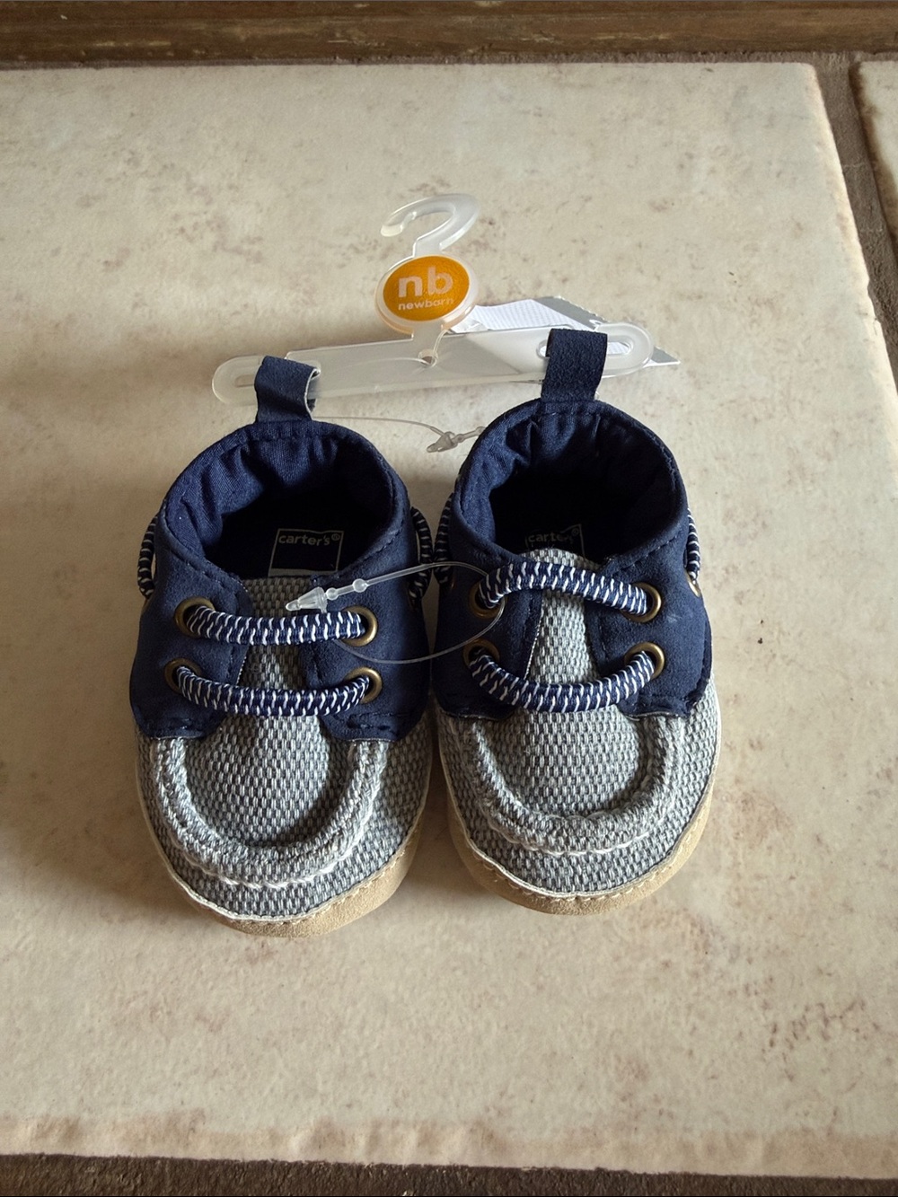 Carter's Navy and Gray newborn Moccasin-Style Shoes